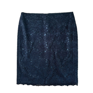 Cambio “Hilary” black floral lace fully lined pencil midi skirt, size 8